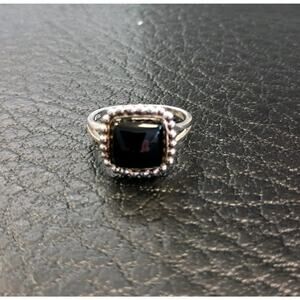 Sterling Silver 925 LA Black Onyx 10X10mm Cabochon Ring Size 9 Vintage